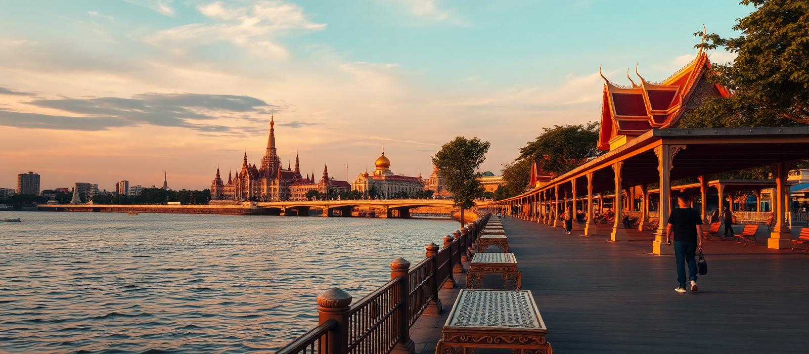 Phnom Penh riverside at golden hour